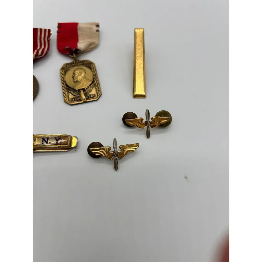 Vintage Medal & Tie Bar Lot PDNY NYPD Wingate DB Sterling Bar Propeller Pin 30s